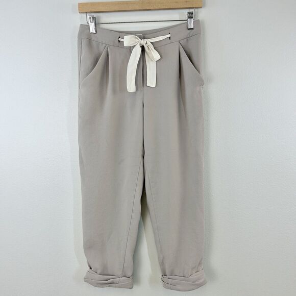 Aritzia Wilfred Pants Womens 00 Gray Allant Cropped Ribbon Waist Tie Crepe Capri - Picture 2 of 16
